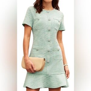 Grace Karin Green Tweed Mini Dress